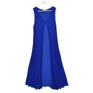 Soft Surroundings Womens Boho Maxi Dress XL Blue Crinkle Gauze V-Neck Sleeveless